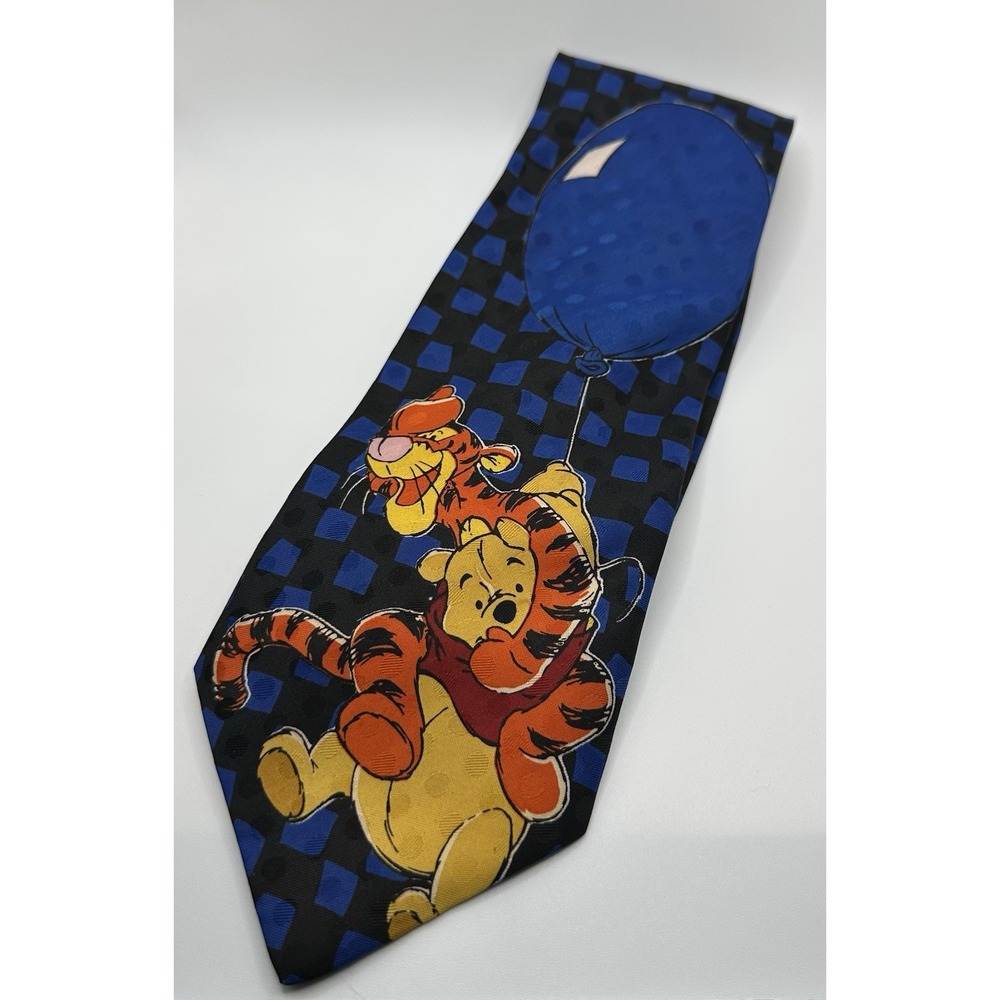 Vintage Disney Winnie The Pooh And Tigger Blue Balloon Cartoon Tie